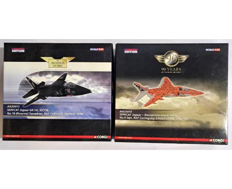 Corgi Aviation Archive, a boxed pair of 1:72 scale Military Aircraft comprising of AA35410 Sepecat Jaguar (Decommissioned liv