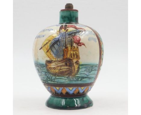 Early 20th century majolica table lamp base H: 18cm. UK P&amp;P Group 2 (£20+VAT for the first lot and £4+VAT for subsequent 