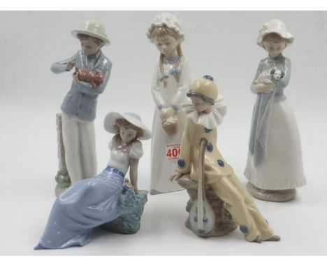 Five Nao figurines, largest H: 26 cm. Not available for in-house P&amp;P