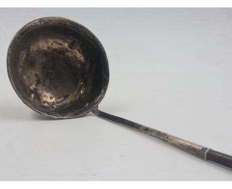 Silver plated toddy ladle with baleen handle, L: 30 cm. UK P&amp;P Group 1 (£16+VAT for the first lot and £2+VAT for subseque