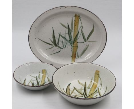 Midwinter mid century dinnerware in the Stonehenge pattern, thirty eight pieces. Not available for in-house P&amp;P