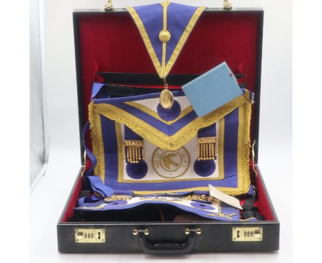 Briefcase containing Masonic Grand Rank and Provincial regalia for the West Lancashire chapter. UK P&amp;P Group 4 (£25+VAT p