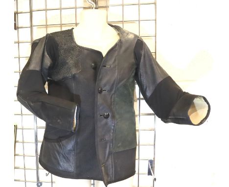 Unusual canvas, leather, suede and rubber shooting jacket, size S-M approximately. P&amp;P Group 3 (£25+VAT for the first lot