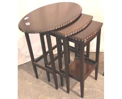 Nest of three mahogany tables and a cake stand. Not available for in-house P&amp;P, contact Paul O'Hea at Mailboxes on 01925 