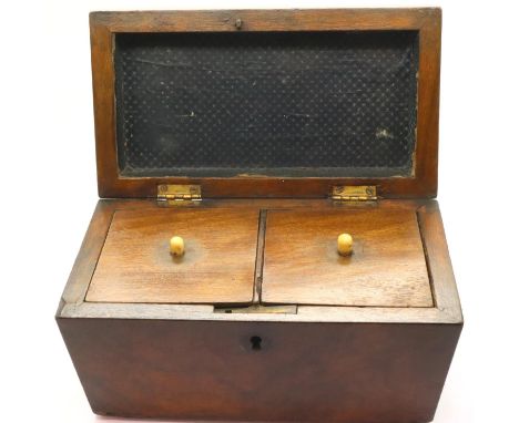 Antique mahogany lidded two section tea caddy. Not available for in-house P&amp;P, contact Paul O'Hea at Mailboxes on 01925 6