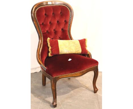 Victorian upholstered spoon and button back bedroom chair. Not available for in-house P&amp;P, contact Paul O'Hea at Mailboxe