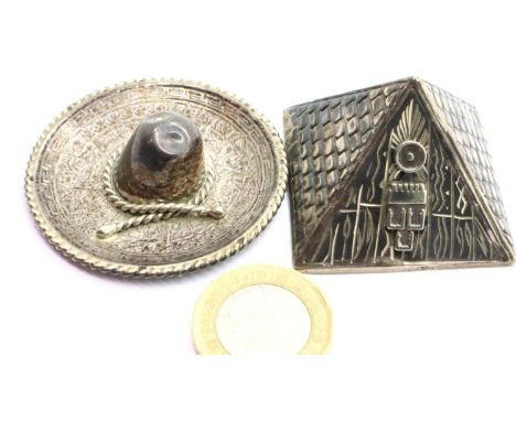 Sterling silver sombrero, D: 45 mm and a presumed silver pyramid. P&amp;P Group 1 (£14+VAT for the first lot and £1+VAT for s