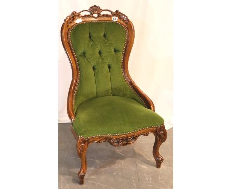 Reproduction spoon and buttoned back bedroom chair. Not available for in-house P&amp;P, contact Paul O'Hea at Mailboxes on 01