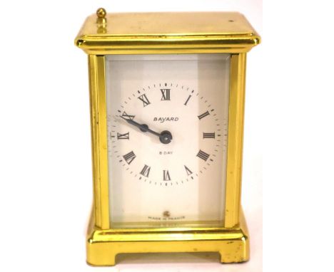 Brass and glass Bayard 8 day mechanical carriage clock lacking handle. P&amp;P Group 2 (£18+VAT for the first lot and £3+VAT 