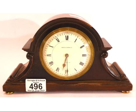 Mappin and Webb mahogany cased mantel clock with drum movement. P&amp;P Group 2 (£18+VAT for the first lot and £3+VAT for sub