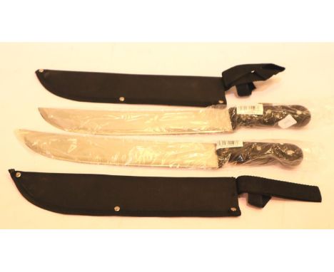 Pair of new old stock hunting knives, each with canvas sheath. P&amp;P Group 2 (£18+VAT for the first lot and £3+VAT for subs