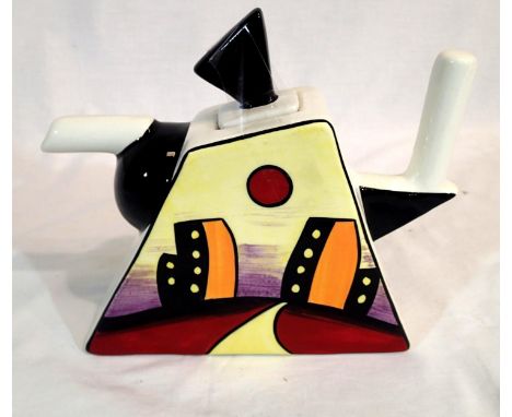 Lorna Bailey wedge teapot in the Manhattan pattern, H: 20 cm. P&amp;P Group 2 (£18+VAT for the first lot and £3+VAT for subse