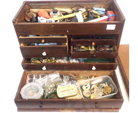 Watch repair cabinet with drop-down front, having tools and parts contents. Not available for in-house P&amp;P, contact Paul 