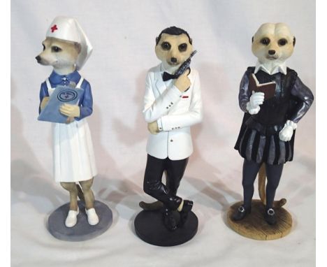 Three boxed Country Artists Magnificent Meerkat figurines, Florence, Connery and William. P&P Group 3 (£25+VAT for the first 