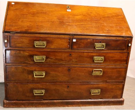 George III bureau c1820 with inside central cupboard and six drawers, two short over three long drawer, H: 104 cm, W: 125 cm,