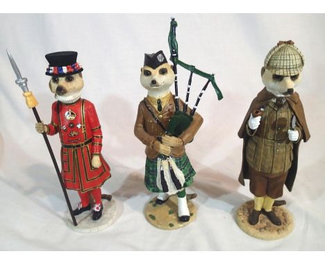 Three boxed Country Artists Magnificent Meerkat figurines, Windsor, Tam (bagpipe damaged) and Sherlock. P&amp;P Group 3 (£25+