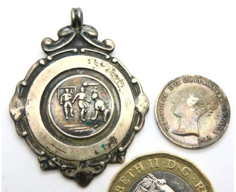 1840 Victoria groat and a hallmarked silver fob. P&amp;P Group 1 (£14+VAT for the first lot and £1+VAT for subsequent lots) 