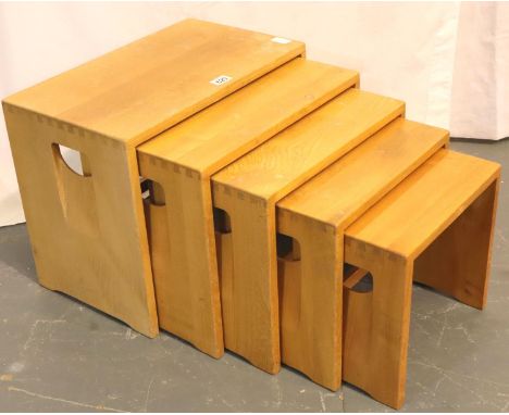 Oak nest of five graduated occasional tables, largest 50 x 30 x 40 H cm.&nbsp;Not available for in-house P&amp;P, contact Pau