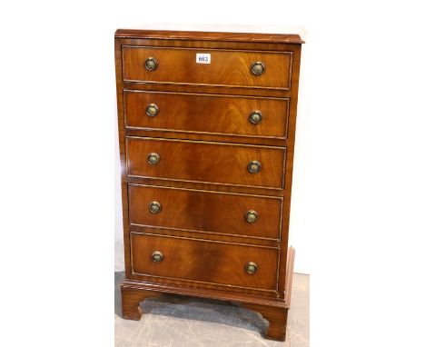 Reproduction mahogany chest of five drawers, 38 x 52 x 94H cm. Not available for in-house P&amp;P, contact Paul O'Hea at Mail