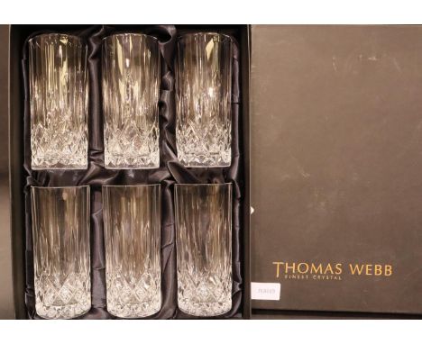 Thomas Webb crystal boxed set of six opera hiball glasses. P&amp;P Group 3 (£25+VAT for the first lot and £5+VAT for subseque