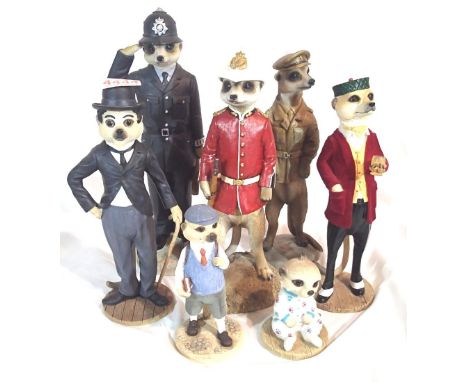 Five mixed meerkat anturopmorpilic figurines including Country Artists Alekei. P&amp;P Group 3 (£25+VAT for the first lot and