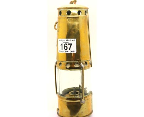 Three post miners lamp, John Jones, stamped 2334 M Thomas Henllan 1926. P&amp;P Group 2 (£18+VAT for the first lot and £3+VAT