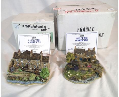Last of the Summer Wine, two Danbury Mint collectable cottages, a Leisurely Run and a Balancing Act, both with certificates, 