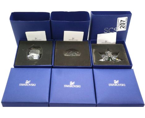 Swarovski Crystal Society, three boxed miniature crystal paperweights. P&amp;P Group 1 (£14+VAT for the first lot and £1+VAT 