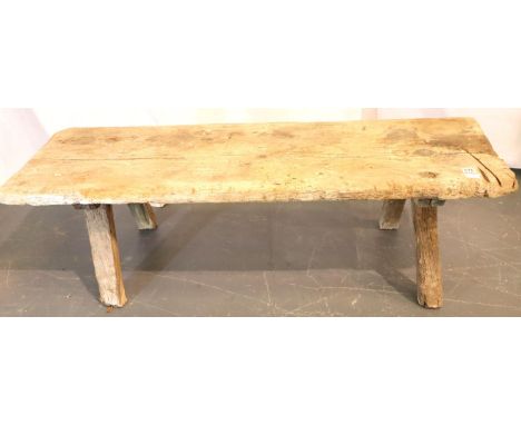 A vintage country pine bench of simple construction, showing good signs of wear and patina, 154 x 48 x 46 cm. Not available f