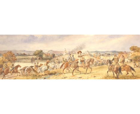 Charles Cattermole (1832-1900) framed watercolour of Cromwell at the battle of Preston Bridge, 45 x 15 cm. Not available for 