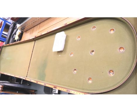 Edwardian folding snooker / bagatelle game, 112 x 54 cm (open), with balls and two cues. Not available for in-house P&amp;P, 