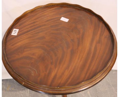 Mahogany circular table, with pie-crust edge, raised on tripod support, D: 52 cm. Not available for in-house P&amp;P, contact