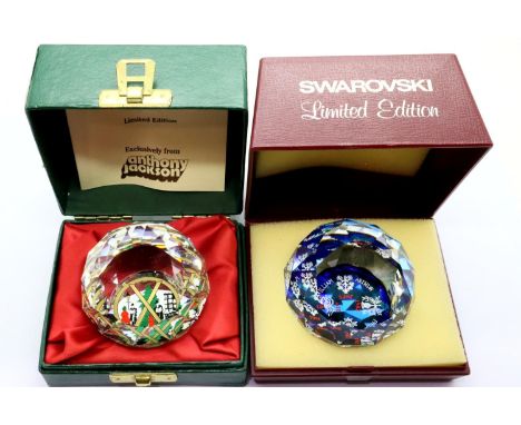 Anthony Jackson for Swarovski, two boxed limited edition crystal paperweights, 1982 and Christmas 1983. P&P Group 2 (£18+VAT 