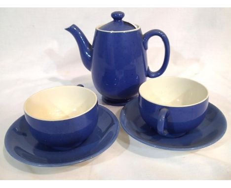 Moorcroft blue teapot with two cups and saucers. P&amp;P Group 3 (£25+VAT for the first lot and £5+VAT for subsequent lots) O