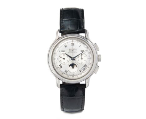 Zenith "El Primero Chronomaster Kalender", 1990er JahreRef. 01.0240.410. Edelstahl-Gehäuse, 39 mm, mit Sichtboden. Automatik 