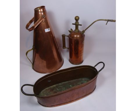 Early 20th Century copper and brass sprayer, large copper container and a copper planter (3) Condition Report Click here for 
