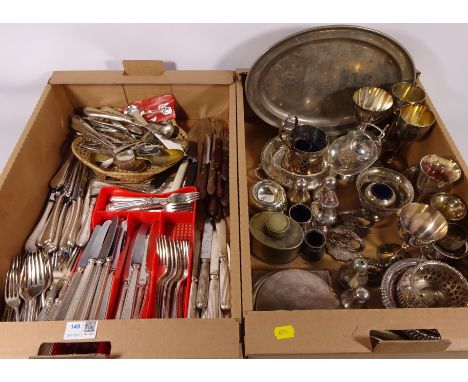 Walker and Hall cutlery, other flatware and silver plate in two boxes  Condition Report Click here for further images, condit