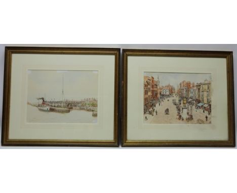 Low Gate Hull and PS Lincoln Castle in Hull Harbour, pair colour prints after Roger Davies signed in pencil 23cm x 30cm  Cond