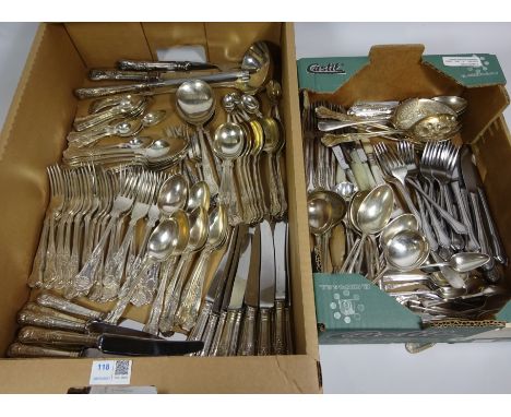 Silver plated King's pattern cutlery, approx 12 place settings, matching knives by Smith, Seymour Ltd of Sheffield and other 