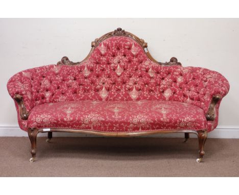 Victorian walnut framed sofa, carved scroll detail, serpentine seat, W190cm Condition Report Click here for further images, c