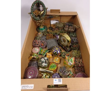 Enamelled trinket boxes, dressing table mirror, clock and similar items in one box  Condition Report Click here for further i