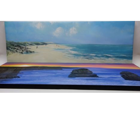 Figures on Beach, colour print on canvas after Anthony Waller 40cm x 120cm and Coastal Scene, colour print on board 44cm x 11