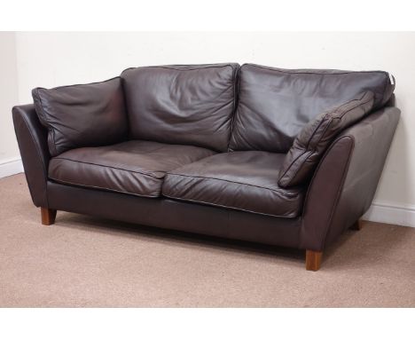 Three seat sofa upholstered in brown leather, W200cm Condition Report Click here for further images, condition, auction times