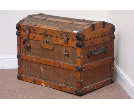 19th century oak and hessian bound dome top trunk, metal fixtures, W70cm Condition Report Click here for further images, cond
