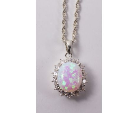 Opal and cubic zirconia cluster pendant necklace stamped 925 Condition Report Click here for further images, condition, aucti