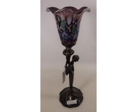 Art Nouveau style bronzed table lamp with art glass shade  Condition Report Click here for further images, condition, auction