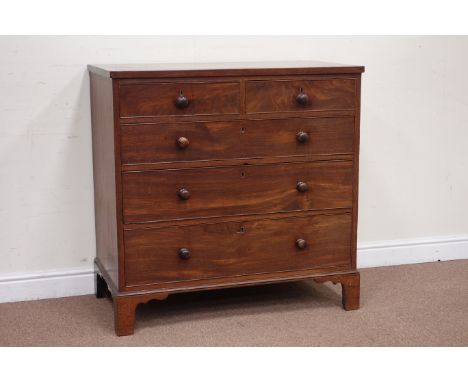 Georgian mahogany and figured mahogany chest, two short and three long graduating drawers, bracket feet, W99cm, H99cm, D54cm 