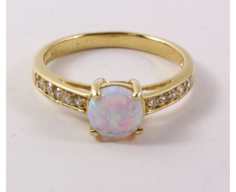 Opal silver-gilt dress ring stamped 925 Condition Report Click here for further images, condition, auction times & delivery c