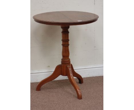 Late 19th century pitch pine tilt top tripod table, circular top, D62cm, H73cm Condition Report Click here for further images