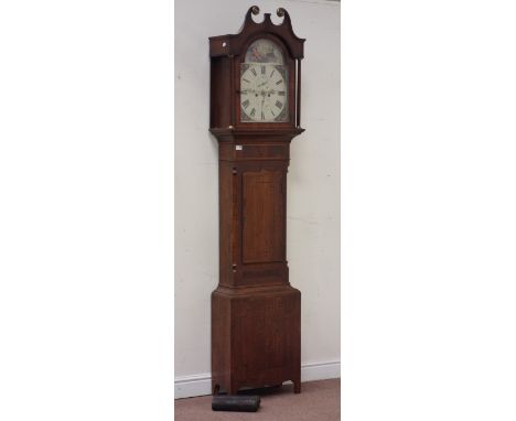 Early 19th century oak and mahogany longcase clock, eight day movement, painted dial signed 'Scrafton Snainton' (two weights,